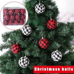 Party Decoration 6/24PCS Christams Plaid Fabric Ball Decorative Xmas Tree Hanging Ornament Festival Home Supply Xqmg