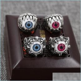 Band Rings Vintage Dragon Claw Evil Eye Skl Ring Imitating Stainless Steel Biker Devil Eyeball Halloween Party Props Men Jewel Sport1 Dhere