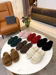 Designer Wool Slippers Letter Print Furry Sandals Fluff Soft House Ladies Slides Winter Warm Comfortable Sandal Rubber Flat Slipper