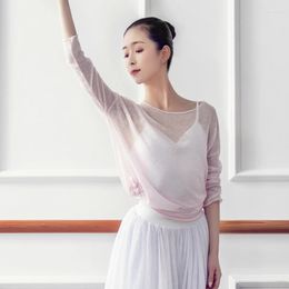 Sahne Giyim 2022 Kadın Mesh Uzun Kollu Jimnastik Ser Mücadele Kazak Dans Elbisesi Gezody Yetişkin Kadın Bale Balesi Eğitim Giysileri Gömlek