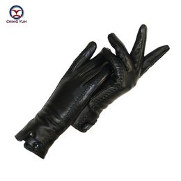 Five Fingers Gloves Women's Genuine Leather Winter Warm Fluff Woman Soft Female Rabbit Fur Lining Riveted Clasp Highquality Mittens 220913