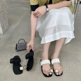 Slippers Bailamos Women 2022 Summer Flat Flip Flops Women's Korean Version Fashion Roman Shoes Rhinestone Toe Beach Sandals Muje
