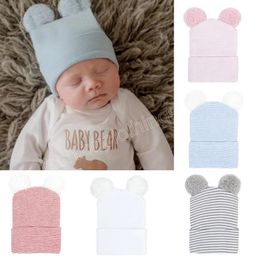 Newborn Beanie Hat with Ears Striped Baby Cap New Born Gift Infant Bonnet Toddler Hats for Girls Boys Accessories
