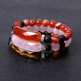 Strand Natural Stone Prism Faceted Bead Bracelet Semi-precious Stone Tiger Eye Rose Quartz Red Agate Yellow Jade Yoga Bracelets Wristband Fashion Jewellery