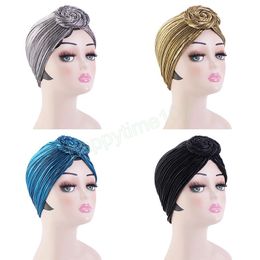 Doughnut Knot Elastic Wrap Hijabs Cap Fashion Muslim Women Pleated Turban Hats Party Headwear African Glitter Bandanas Headgear