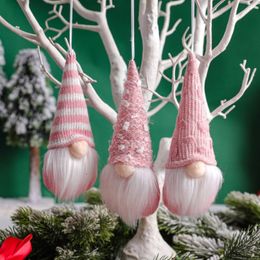 Christmas Decorations 3Pcs Mini Doll Gnome Tree Pendant Pink Plush Home Decoration Navidad Natal 220912