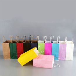 Gift Wrap 10/20/30/40/50pcs lot color kraft paper bag with handles 21x15x8cm Festival gift bag High Quality shopping bags 220913