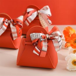 Gift Wrap 20 PCS Portable Leather Wedding Candy Box With Ribbon Creative Wedding Holiday Party Easy To Assemble Small Gift Bag 220913