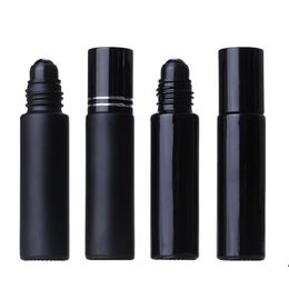 10ML Black Essential Oil Bottle Glass Roll On Perfume Crystal Roller Ball Bottles Packaging Bottles