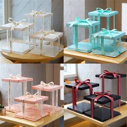 Gift Wrap 8/10inch Square Cake Box Black White Transparent Square Pattern Gifts Rose Bear Packaging Case Baking Birthday Party Decoration 220913