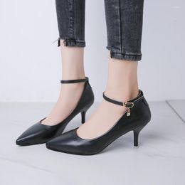 Dress Shoes Woman High Heels Thin Heel Pointed Toe Lady Ankle Strap Pumps Spring Female Wedding W32-39