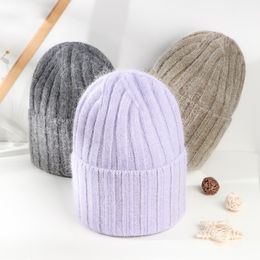 Beanie Rabbit Fur Winter Hats for Women Thick Wool Outdoor Keep Warm Skullies Casual Luxury Dome Cap