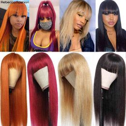 Synthetic Wigs Rebecca Straight Human Hair Wigs With Bangs Fringe Wig Coloured Brazilian Remy Human Hair Wigs Ginger Burgundy Cheap Cosplay Wig T220907