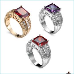 Solitaire Ring 10 Pcs Women Men Wedding Rings Jewelry Square Garnet Amethyst Zircon Sier Gold Plated Drop Delivery 2021 Vipjewel Dhlky