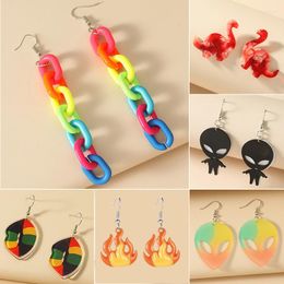 Dangle Earrings Multicolor Acrylic Cartoon For Women Cute Dinosaur Alien Lips UFO Flame Drop Fashion Jewelry 2022