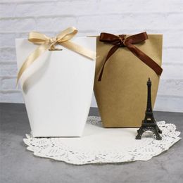 Gift Wrap 50pcs White Kraft Black Paper Bag Bronzing French "Merci" Thank You Gift Box Package Wedding Party Favour Candy Bags With Ribbon 220913