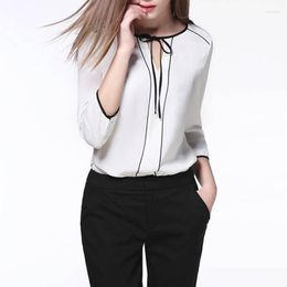 Women's T Shirts 2022est Long Sleeve White Work Shirt Chiffon Top Women's Fashion V-Neck Summer Casual Tunic Ladies Elegant Blouse