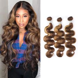 Brazilian Human Virgin Hair Double Wefts P4/27 Body Wave 3 Bundles Peruvian Indian Malaysian 95-100g/piece Piano Colour