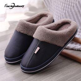 Slippers Winter Indoor Slippers Women Plush Keep Warm Flat Home Shoes Soft Comfort Slides Men PU Leather Waterproof Slipper Fashion Shoes 220913