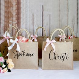 Gift Wrap Custom Beach Burlap Tote Bags Bridal Shower Gift Bachelorette Party Jute Bag for Her Wedding Favor Portable Shopping Handbag 220913