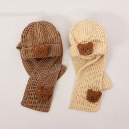 Knitted Winter Baby Hat Scarf Set Warm Bear Children Beanie Hats Korean Kids Caps for Girls Boys Accessories 1-6Y