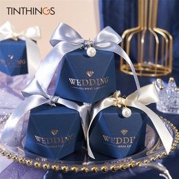 Gift Wrap 20/50/100pcs Diamond Wedding Favour Candy Box Sweet Gift Bags packaing Chocolate Blue Guests Engagement Event Party Supplies 220913