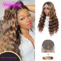 Brazilian P4 27 Loose Deep 13X4 Lace Front Wig 4X4 Wigs Free Part Curly Piano Color 100% Human Hair Products 12-30inch