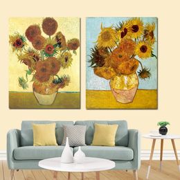 YWDECOR Vincent Van Gogh Golden Sunflower Poster Print Floral Vase Oil Painting Canvas Art Modern Wall Picture for Living Room