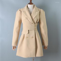 Women's Trench Coats Winter Women's Woollen Coat Suit Collar OL Wind Waist Thin Fashionable Temperament Mid-length A-line 1017