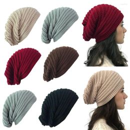 Berets Unisex Fashion Womens Mens Knit Wool Baggy Beanie Hat Winter Warm Oversized Outdoor Ski Cap Hip Hop Striped Bonnet