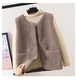 Women's Vests Women's Khaki Lamb Wool Fur Furry Plush Vest Women Sleeveless Down Coat Tops Casual Short Outwear Waistcoat Parkas Jacket