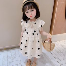 Girl Dresses Children's Beautiful Short Sleeve 2022 Summer Korean Dot White Dress Wear 3-8 Years Old