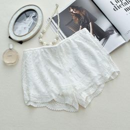 Women's Shorts Summer Lace Up Mid Elastic Waist Boho 2022 White Knitted Crochet 90s Girls Slim Female Bottoms Women's