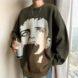 Mens Sweaters Winter Thickened Sweater Male Korean Version Of Loose Lazy Trend Personality Ins Card Hong Kong Wind Wild Boys Jacket 220912