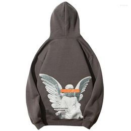 Men's Hoodies Men's & Sweatshirts Autumn Angel God Print Cotton Fleece Men Harajuku Sweatshirt Casual Grey Hooded Pullover Korean