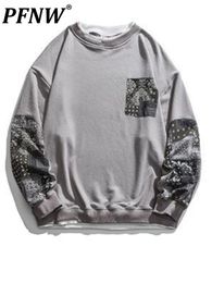 Men s Hoodies Sweatshirts PFNW Menswear American Fashion Brand Splicing Pullover Round Neck Sweater Loose Straight Leg Print Casual Jeans 12A5466 220913