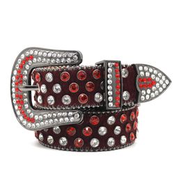 Fashion Luxury Strap Diamond Belts Western Crystal Studded Belt Cowgirl Cowboy Red Rhinestone Belt For Women Men