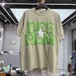 Men's T-Shirts 2022ss Puff Print 3D Foam T-Shirt Men Women Khaki Pentagram Printing T Shirt T220909