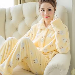 Women's Sleepwear Flannel Pyjamas women winter plus size coral fleece cardigan women's sleepwear suit home service 220913