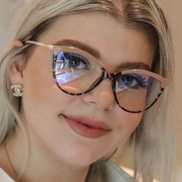 Anti-blue Light Cat Eye Glasses Frame Flat Mirror European and American Metal Trendy