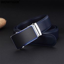 Belts WOWTIGER Blue Color 3.5cm Width Cow Leather Strap Mens Belt Automatic Buckle Adjustable High Quality Luxury Brand for Men 220913