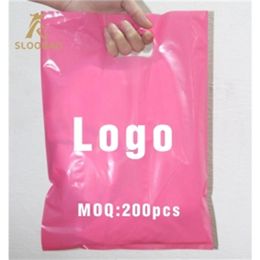 Gift Wrap 200 pcs custom shopping handle plastic bag/gift plastic packaging bag for garment/printed promotion bag 220913