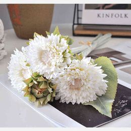 Faux Floral Greenery 3 PieceBouquet Artificial Flower Silk Sunflower Simulation Flannel Plastic Flower Home Table Decoration For Wedding Christmas J220906