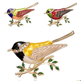 Pins Brooches Rhinestone Colorf Enamel Oriole Bird Branch Brooch Pins Men Womens Alloy Brooches For Suits Dress Banquet Carshop2006 Dhiuw