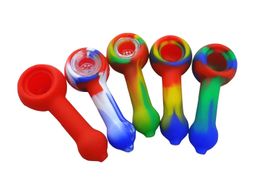 Silicone Pipe Water Hookah Bongs Rich Colour Portable Shisha Hand Spoon Tobacco Pipes 108mm With Glass Bowl Tool