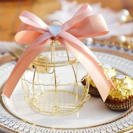 Gift Wrap Mini metal gold vintage retro bird cage candy boxes baby shower favor gift box for guests party birthday Souvenir 220913