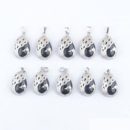 Pendant Necklaces Natural Stone Water Drop Pendum Pendant Black Obsidian Peacock Pattern Reiki Men Women Jewellery Wholesa Dhseller2010 Dh8Qd