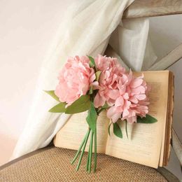 Faux Floral Greenery 5PcsBouquet Hydrangea Silk Artificial Peony Flower 27Cm Hight Quality Fake Plant For Patry Wedding Home Hotel Table Decoration J220906