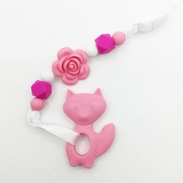 Pendant Necklaces BPA Free FDA Food Silicone Teether Pacifier Clip With Rose Flower Beads Necklace