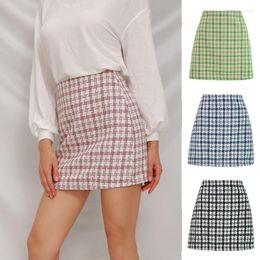 Skirts Autumn Woolen Plaid Women 2022 High Waist Sexy Mini Short Pencil Skirt Vintage Black Cotton Harajuku